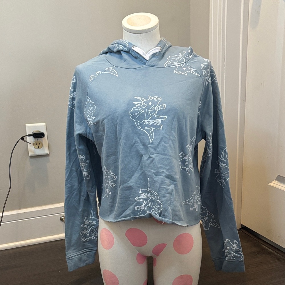 Blue Hoodie with White Floral Print